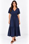 Vestido midi Leblon decote v marinho.